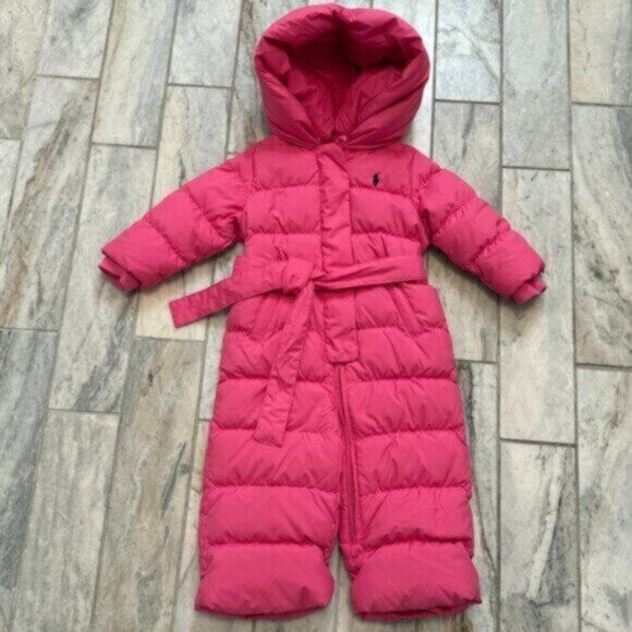 Ralph Lauren Infant 12 months Pink Down Puffer Warm 1pc Bunting coat MSRP $195 - Picture 1 of 11